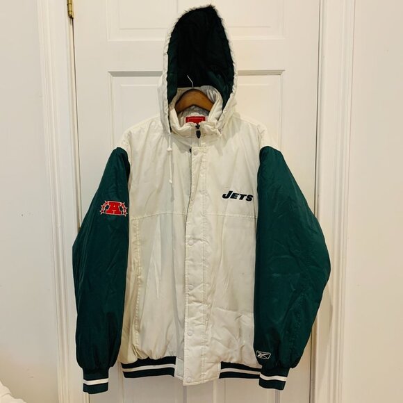 Vintage New York Jets Logo Athletic Reebok Hooded Jacket Size XL